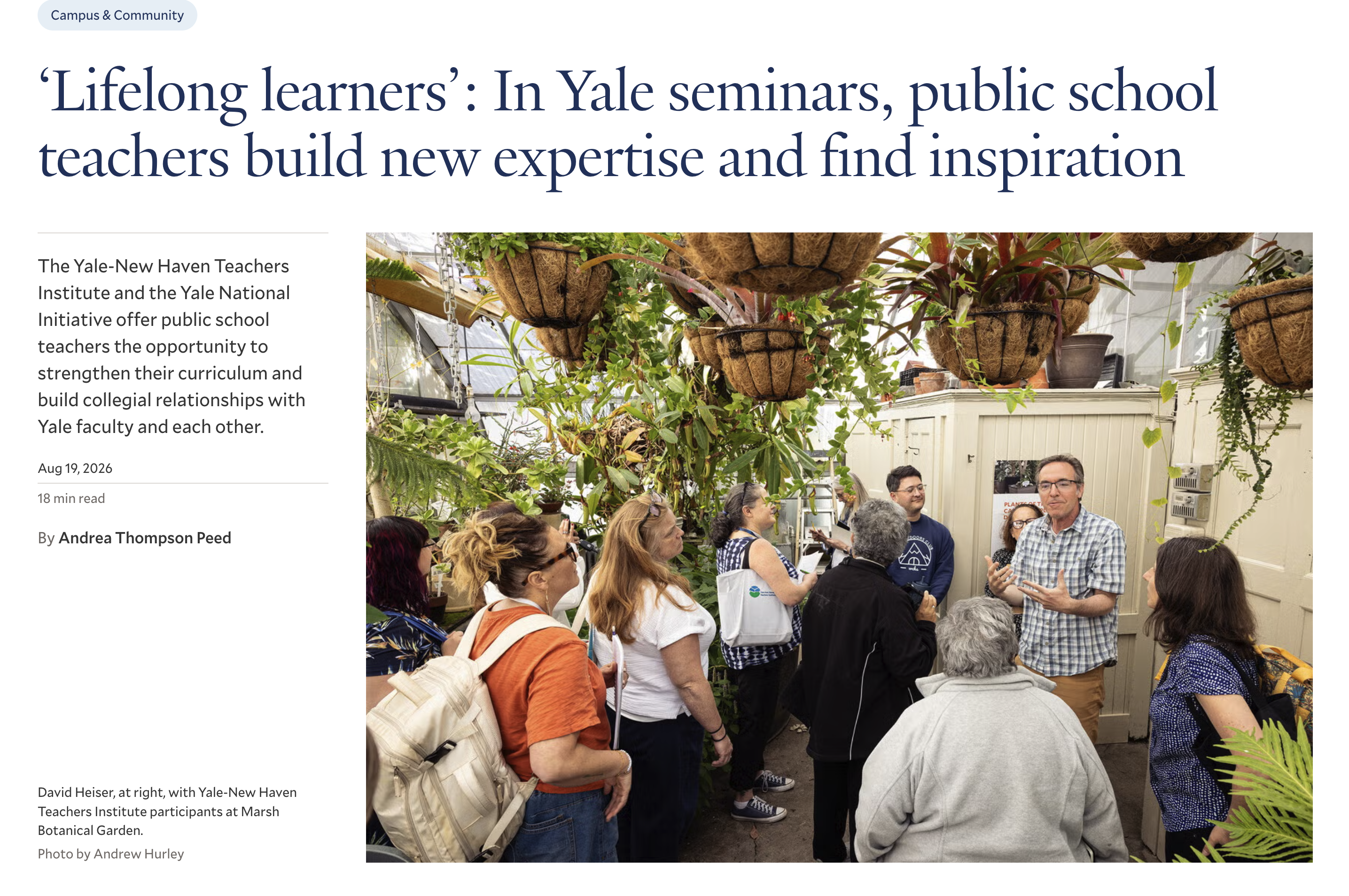 yale seminars. public school teachers build new expertise and find inspiration